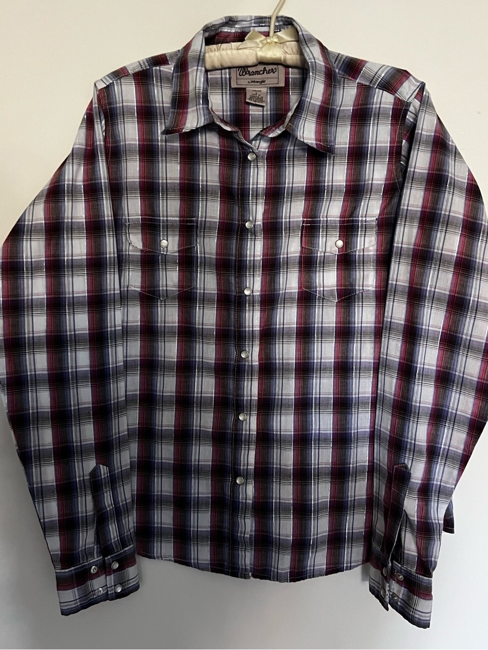 Wrancher by Wrangler Metallic Plaid Western Pearl Snap Shirt L